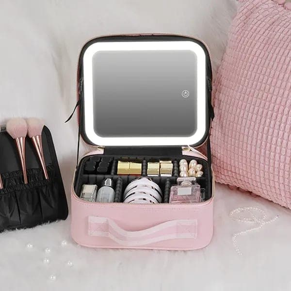 The case open from the front, mirror lit