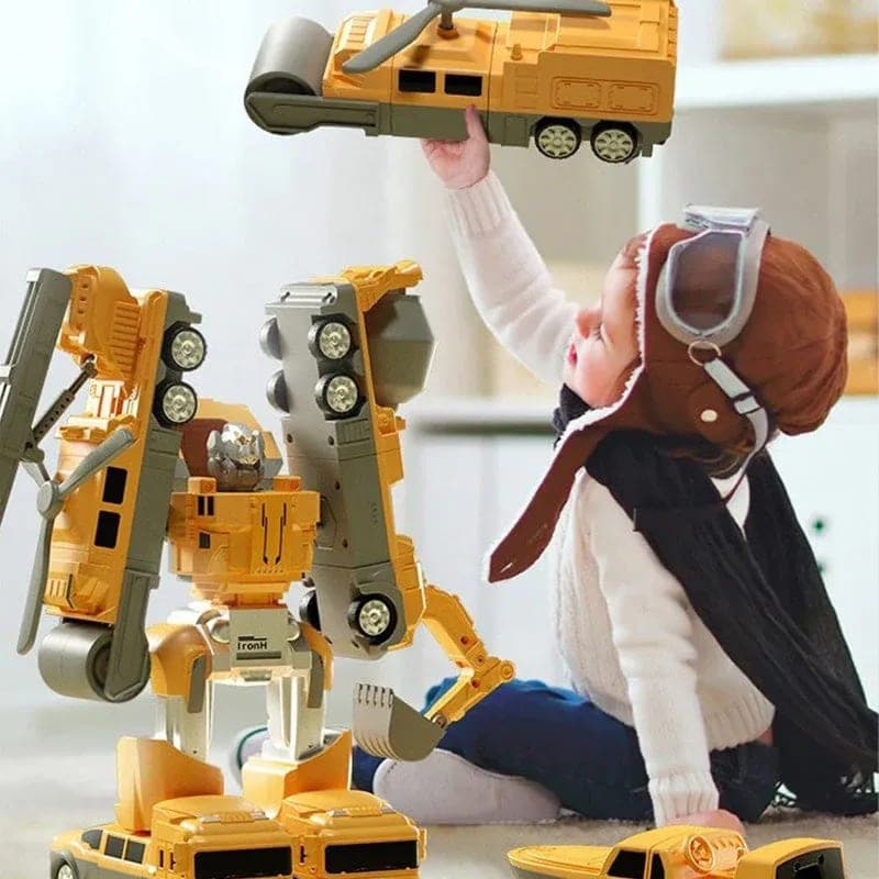 A child playing with the assembled robot