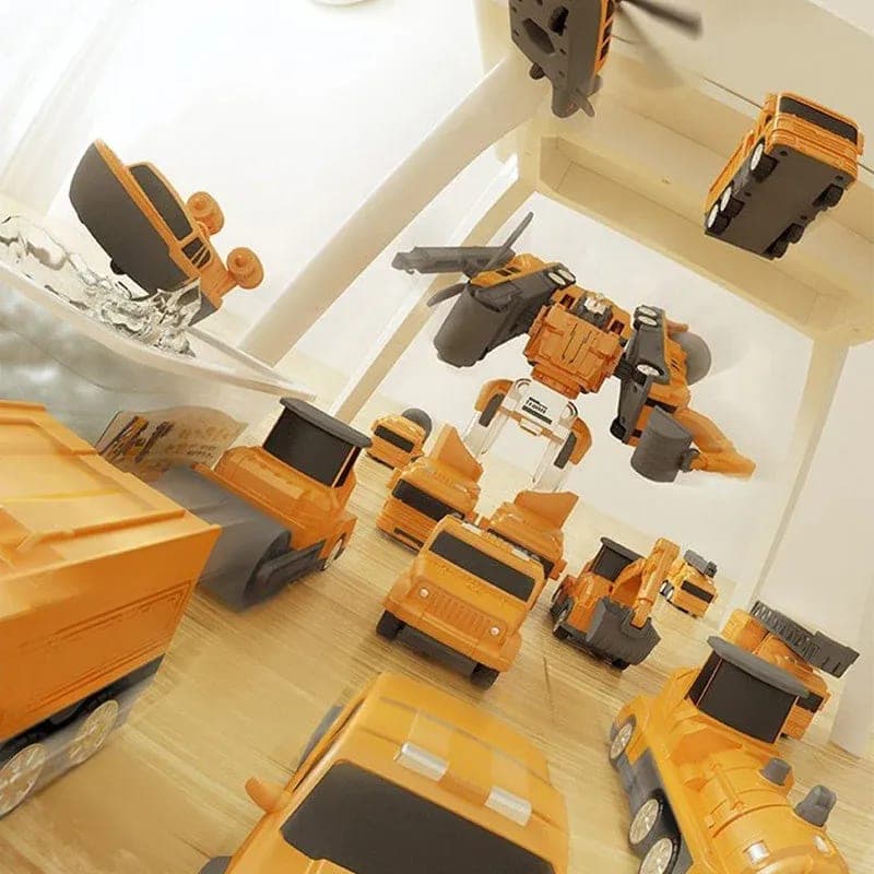 The construction vehicles spread out on the floor